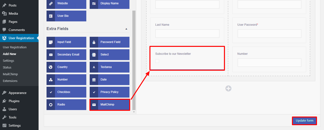 Mailchimp registration subscribe button