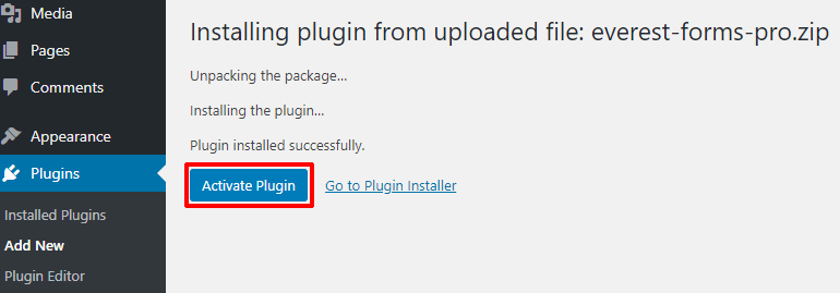 Activate Plugin Button