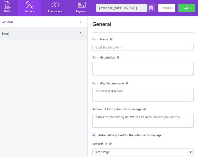 General Settings Options