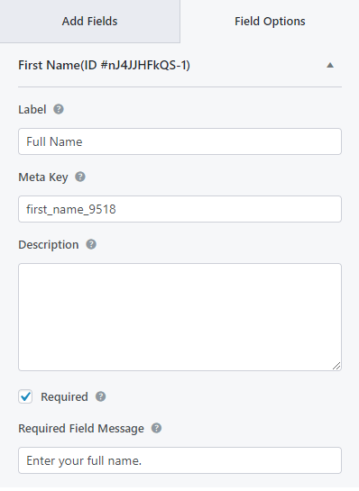 Label to Required Field Options