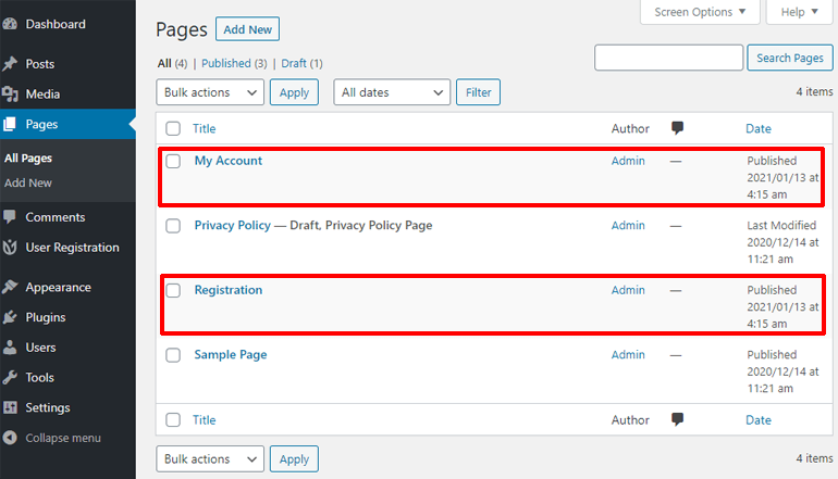 User Registration Sample Pages