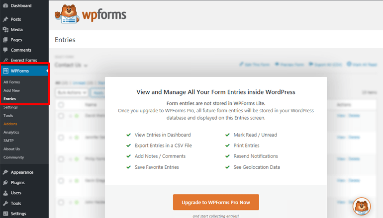 Entries WPForms