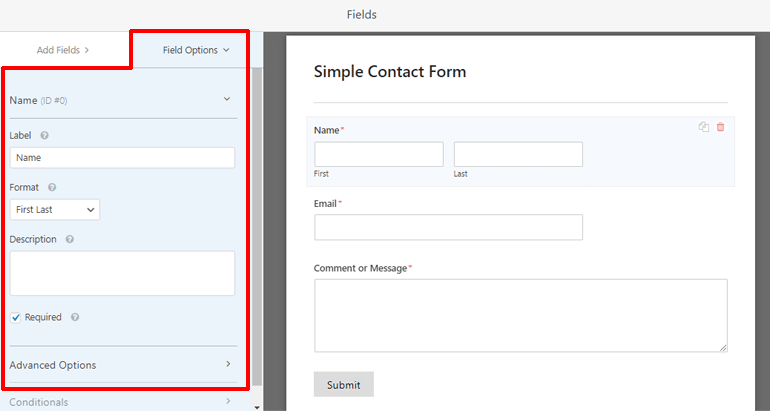 Field Options WPForms