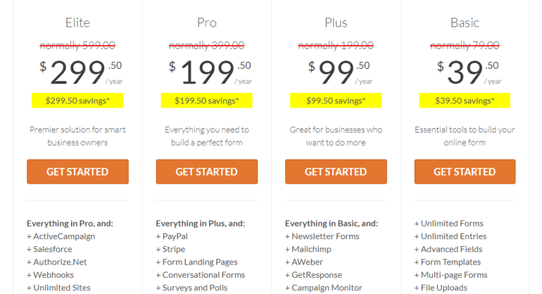 WPForms Pricing Plans