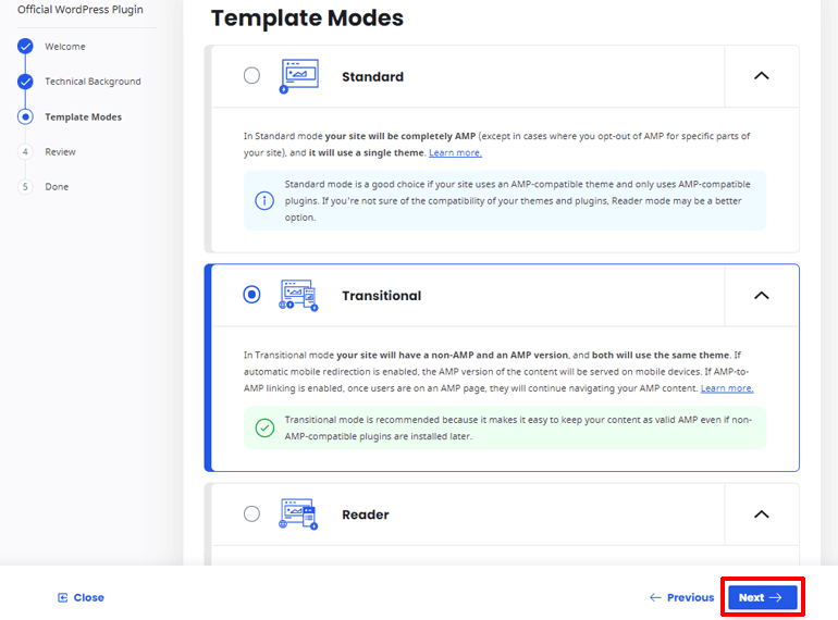 Templates Mode in the Official AMP Plugin