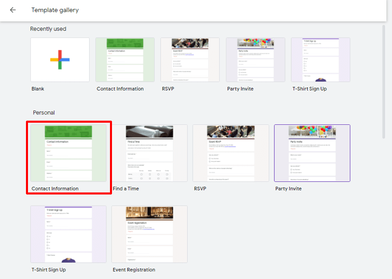 Templates in Google Forms