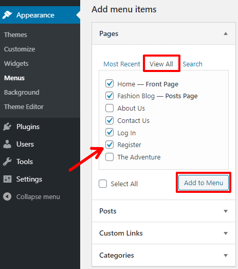Add Pages to Menu How to Build a Website Using WordPress