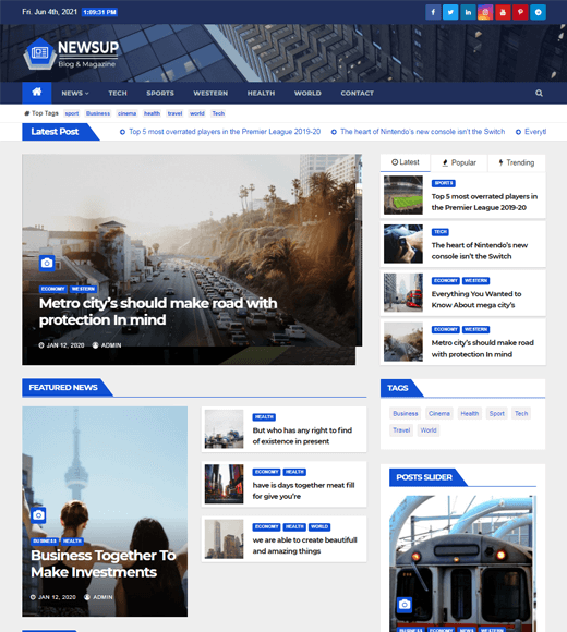 Newsup WordPress Magazine Template for Free