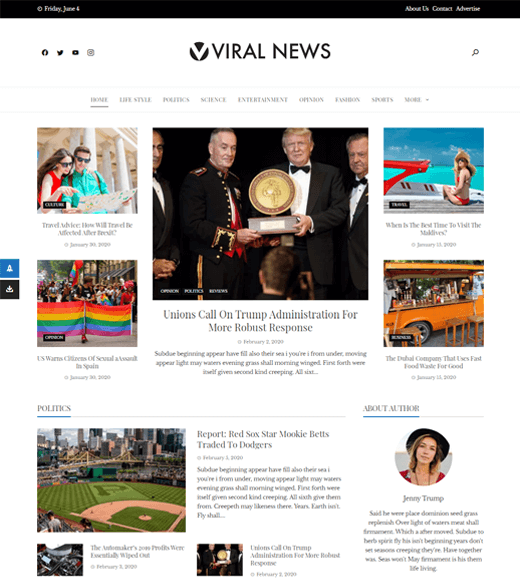 Viral News Feature-rich and Free Magazine Template for WordPress