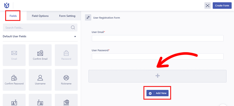 Add New User Registration Form Fields