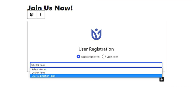 Select User Registration Form