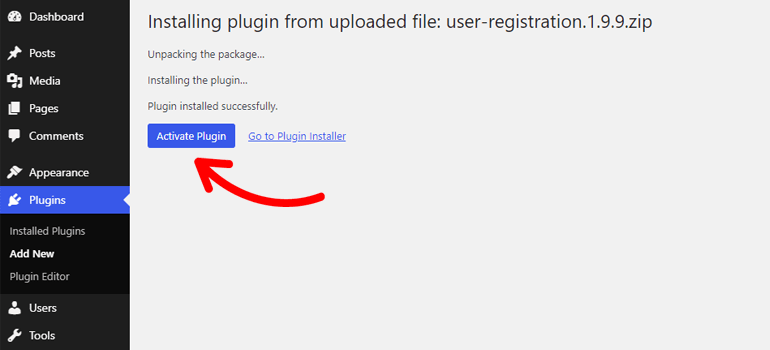 Activate User Registration Plugin