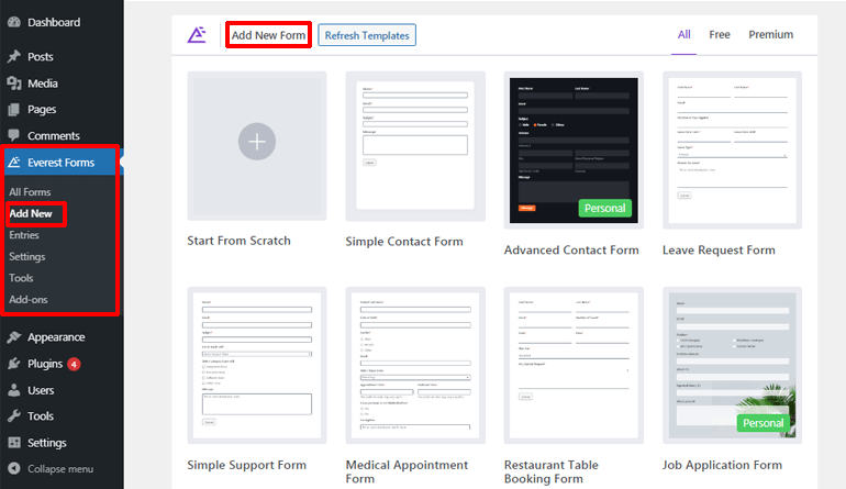 Add New Form Page Creating WordPress Request a Call Back Form