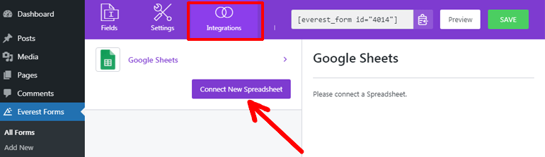 Connect New Spreadsheet Button Integrating Contact Form to Google Spreadsheet