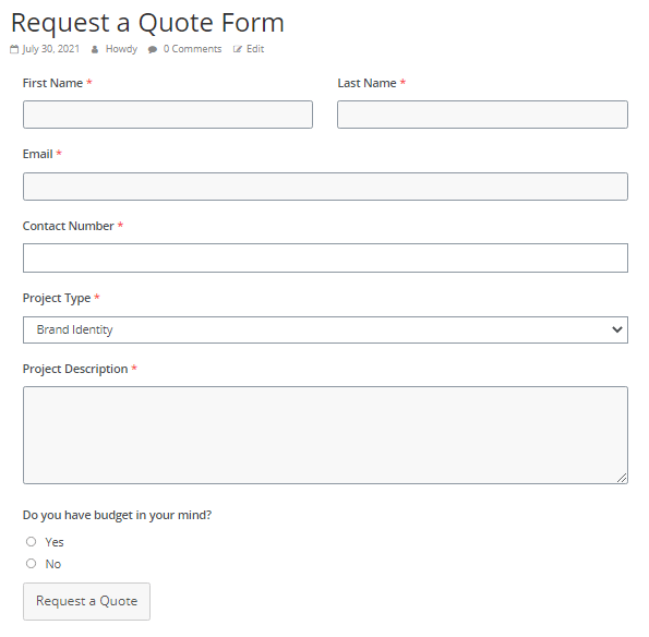 Creating Request a Quote Form in WordPress