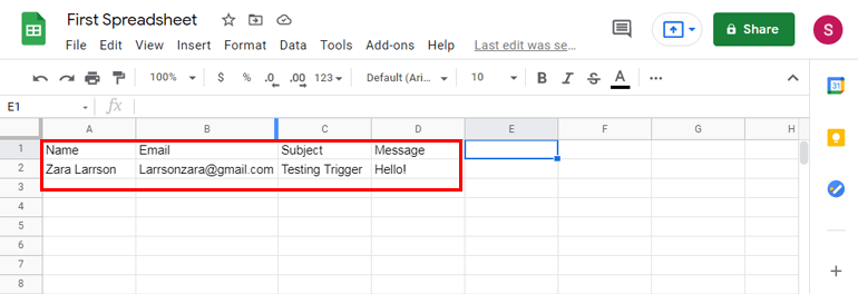 Pulling Information from Contact Form to Google Sheets