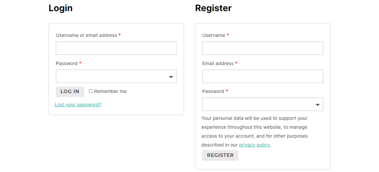 Default WooCommerce Registration