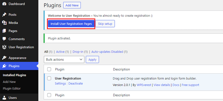 User Registration Sample Pages Set Password on WordPress