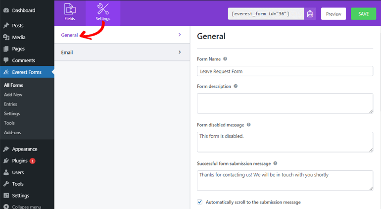 Configure General Settings of a Leave Request Form