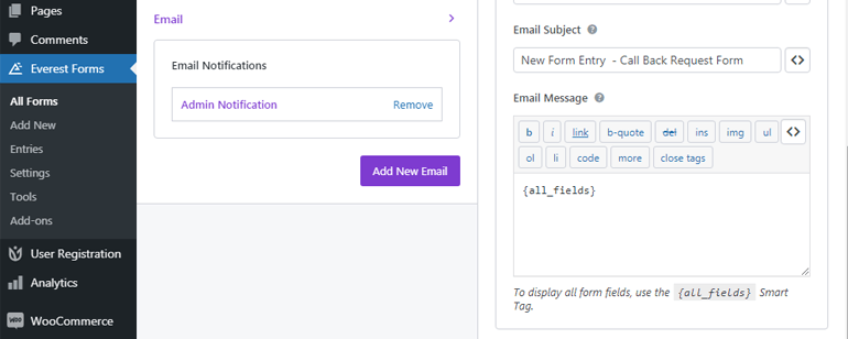 Setting Email Subject and Message
