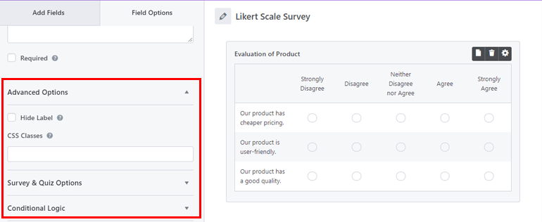 Advanced Option to Create Likert Scale Questions