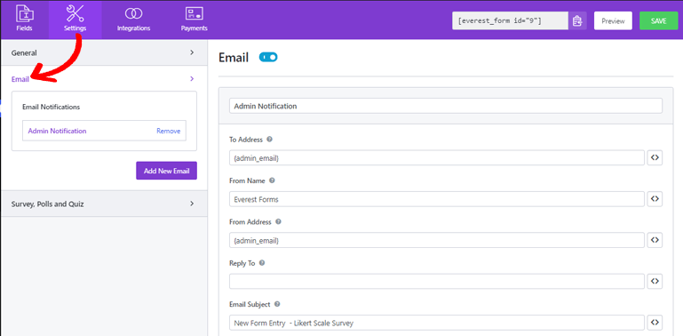 Email Settings Likert Scale Survey Form