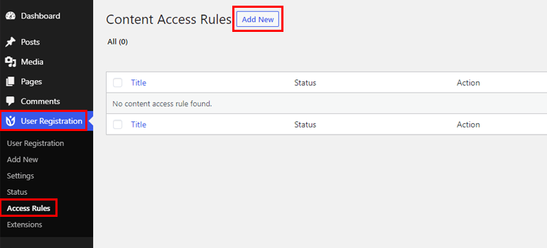 Add New Content Access Rules