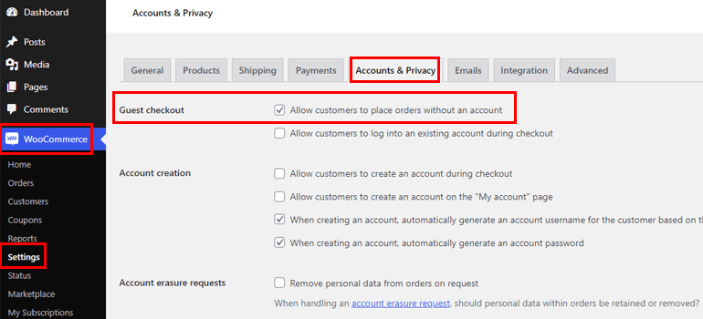 Enable WooCommerce Guest Checkout