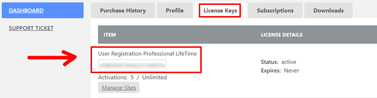 User Registration License Key