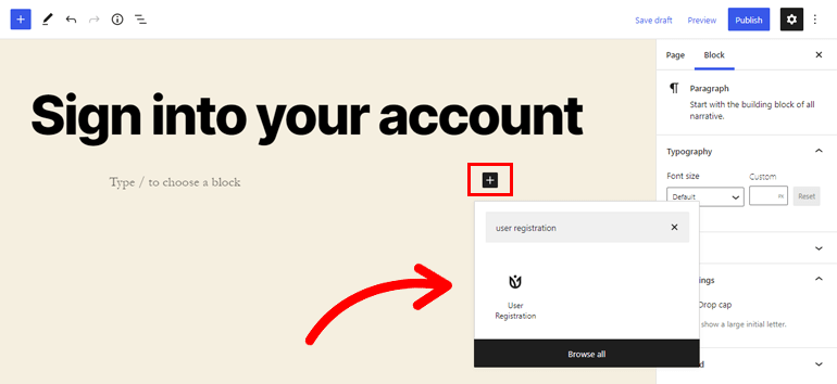 Add User Registration Block