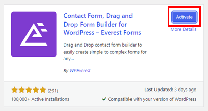 Activate Free Everest Forms Plugin