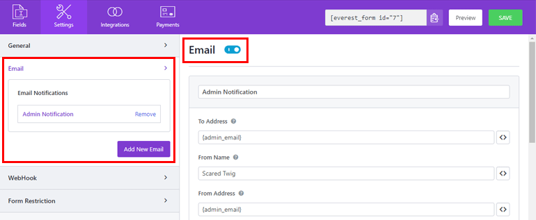 Email Settings Limit Form Responses WordPress