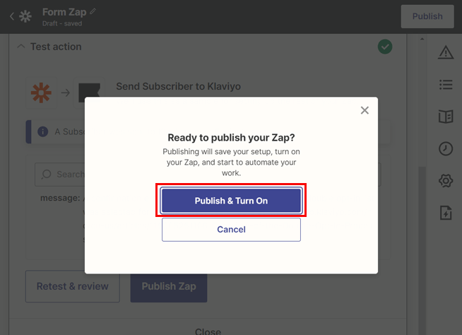 Publish and Turn On Zap