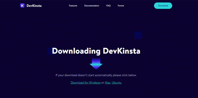 Downloading DevKinsta