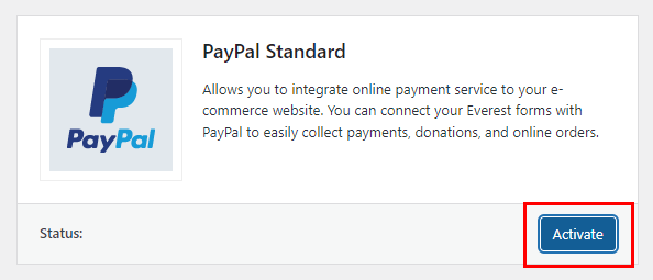 Activate PayPal Addon