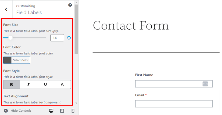 Field Labels Option Customize WordPress Forms