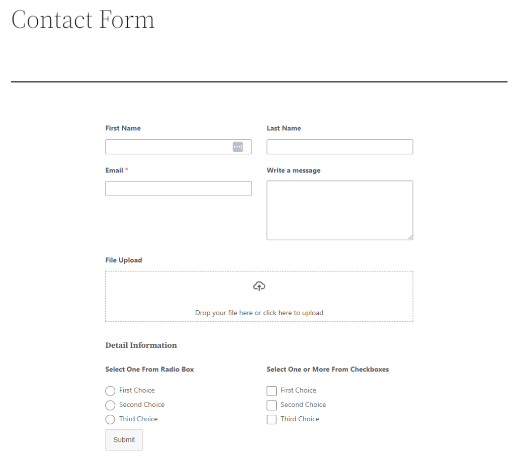Published Contact Form