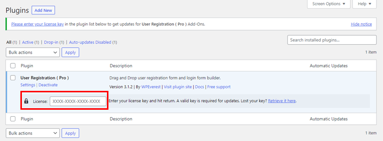 Activate User Registration Pro License