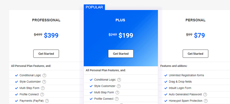 User Registration Pricing Page