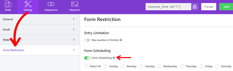 Enable Form Schedule Option