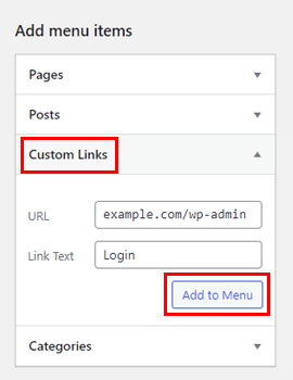 Add Custom Login Link