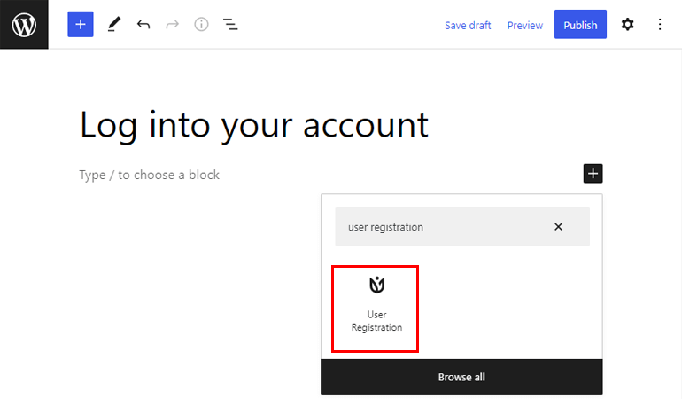 Add User Registration Block