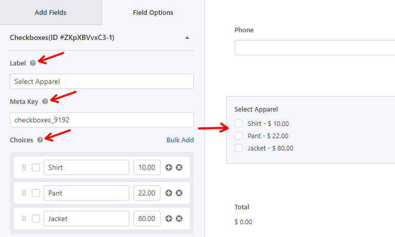 Customize Field WordPress Form Price Calculator