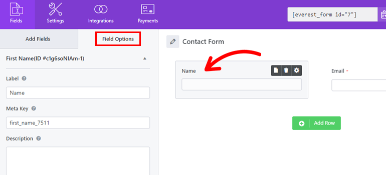 Edit Contact Form Field Options
