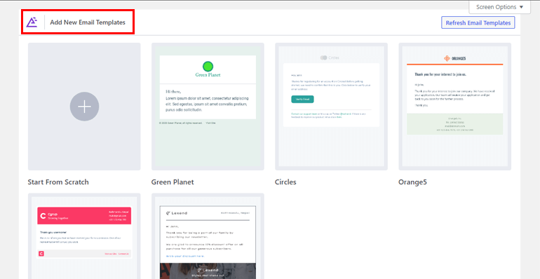 Email Templates Page