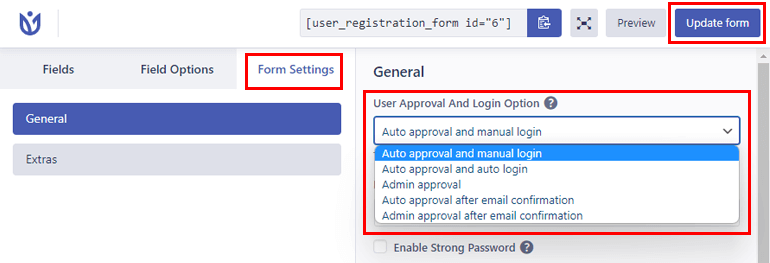 User Approval and Login Option