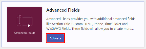 Activate Advanced Field Addon