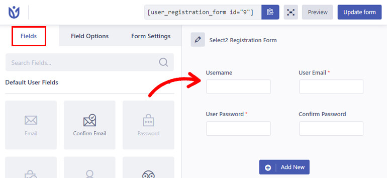 Drag and Drop Registration Fields