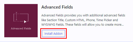 Install Advanced Fields Add-on