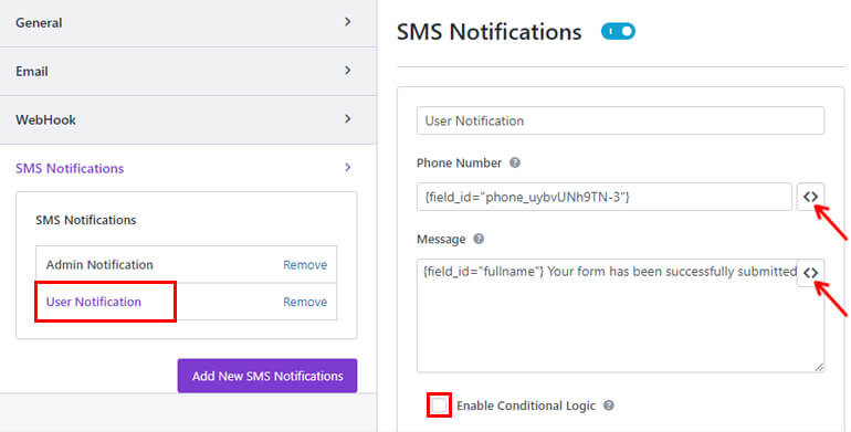 SMS User Notification